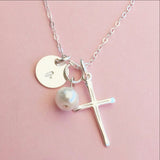 Personalized Sterling Silver Cross Charm Necklace