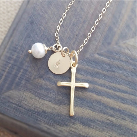 Personalized Sterling Silver Cross Charm Necklace