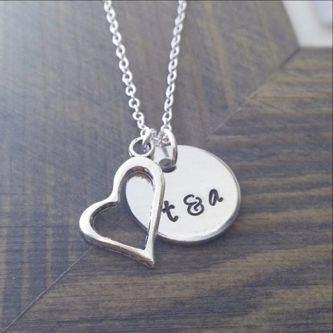 Couples Initials and Engagement Ring Necklace