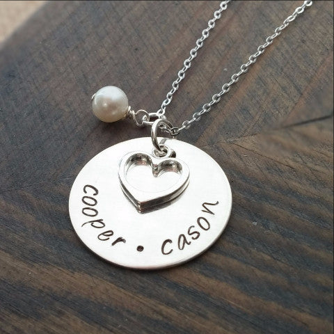 Hand Stamped Vertical Bar Necklace with Kids Names