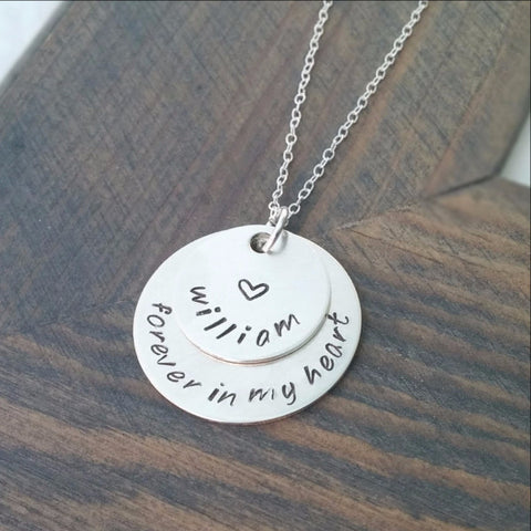 Personalized Necklace with Two Disc & Heart Charm