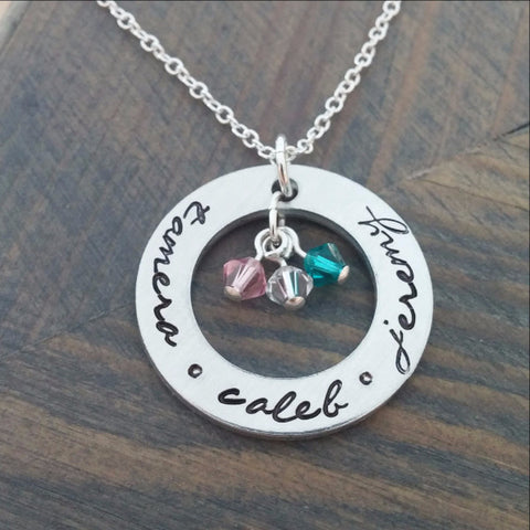 Hand Stamped Vertical Bar Necklace with Kids Names