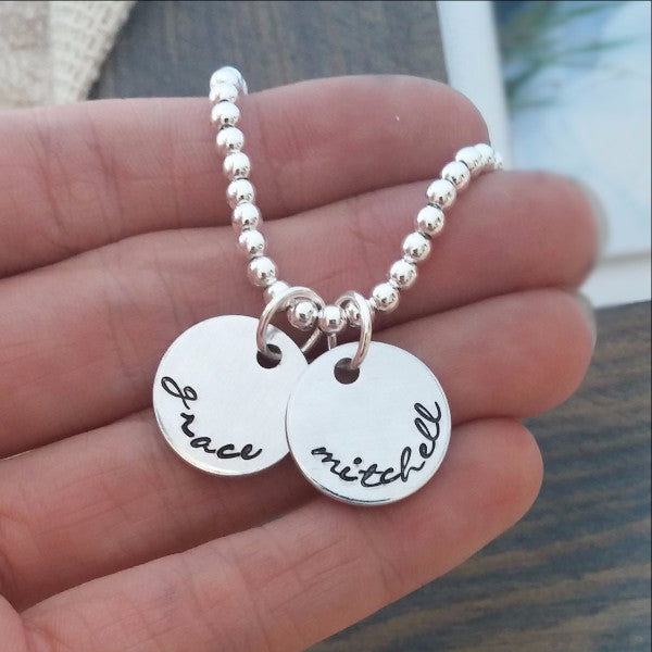 Personalized Bracelet with Hand Stamped Name Discs