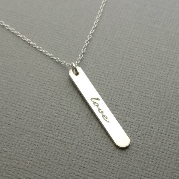 Love - Vertical Sterling Silver Bar Necklace