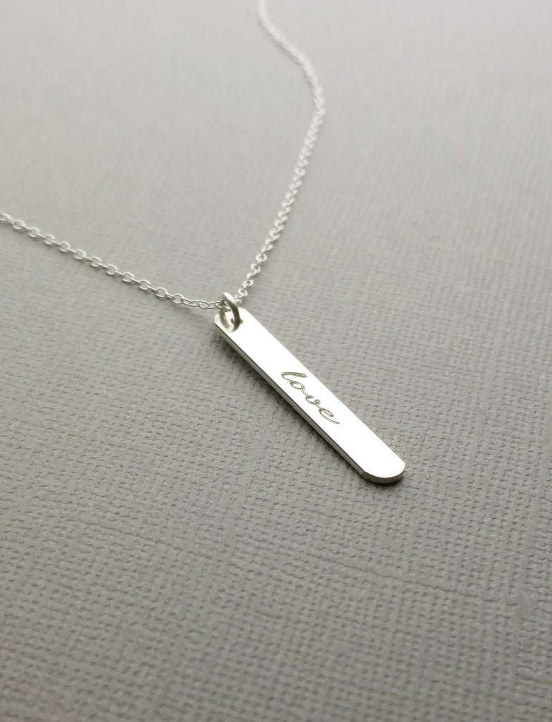 Love - Vertical Sterling Silver Bar Necklace